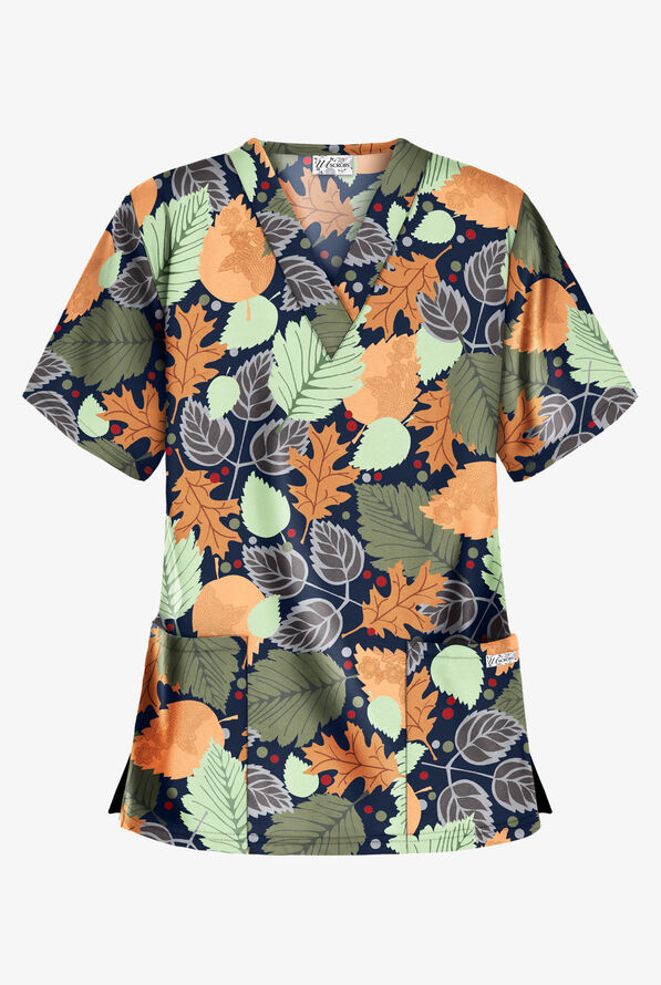 UA Woodland Leaves Navy Print Scrub Top - null - 1