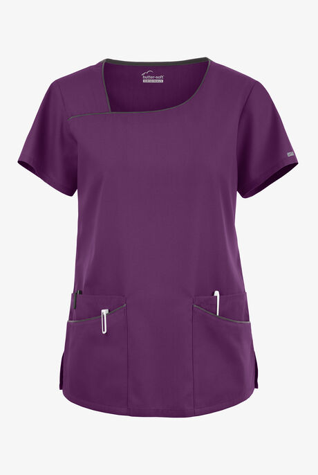 Butter-Soft Originals Women's 4-Pocket Asymmetrical Neck Scrub Top