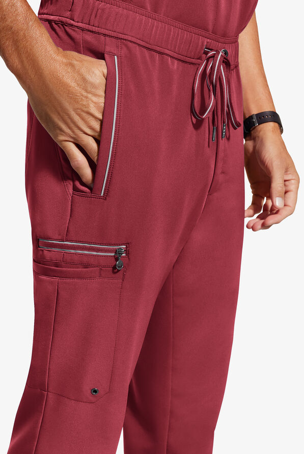 Healing Hands 360 Noah Men's 7-Pocket STRETCH Elastic Waistband Drawstring Pants - Garnet Red - 2