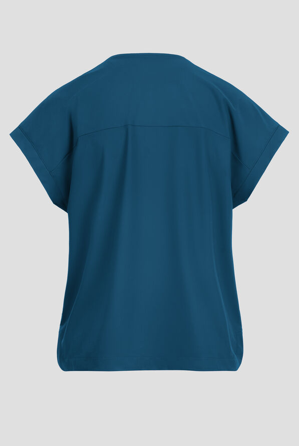 Infinity Pursuit Women's 1-Pocket STRETCH Rib-Knit V-Neck Dolman Sleeve Scrub Top - Caribbean Blue - 3