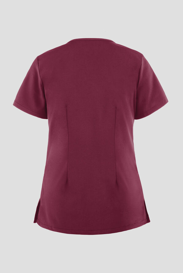 Easy STRETCH Lina Mitered Women's 4-Pocket V-Neck Scrub Top - Wine - 3