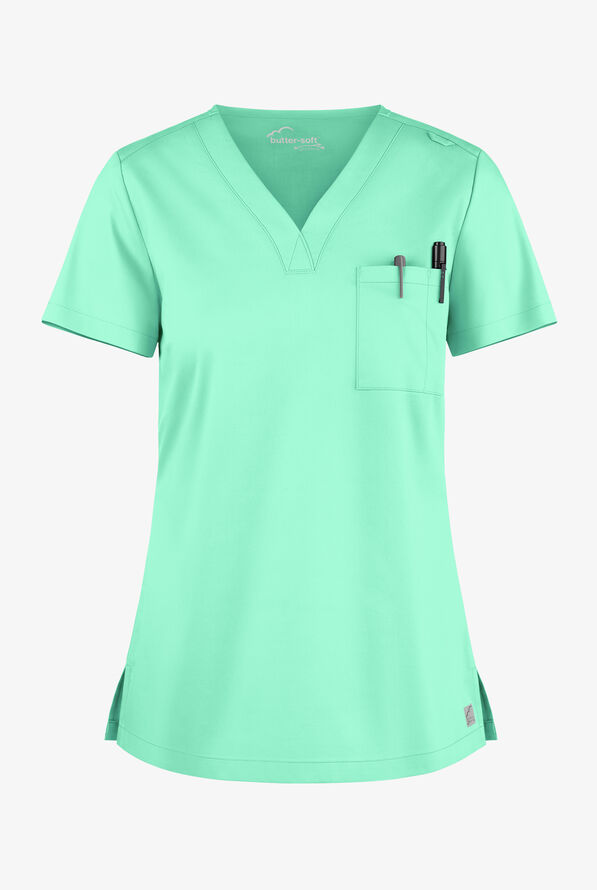 Blusa m&eacute;dica Butter-Soft STRETCH con cuello en V y 2 bolsillos para mujer - Jadelime - 1
