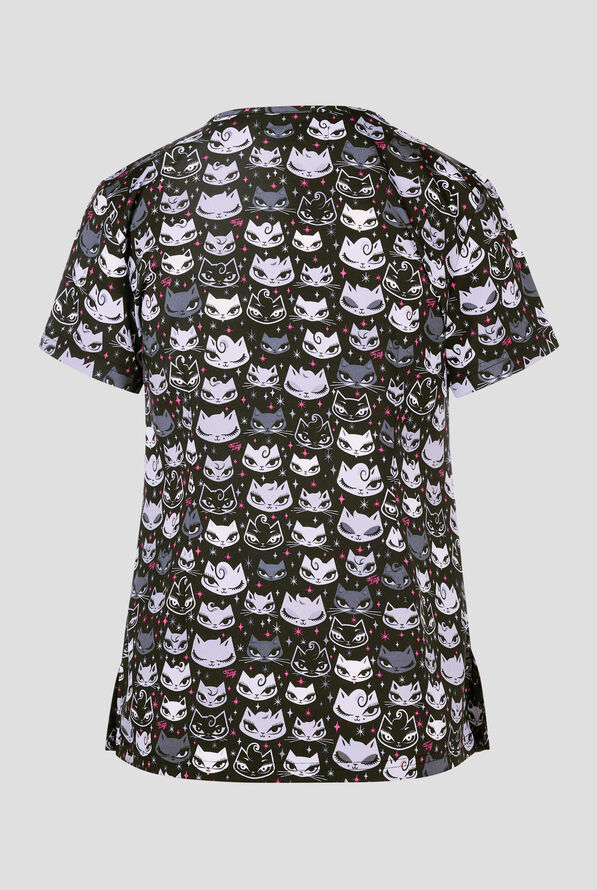 koi Basics Billy Cat Women's 2-Pocket STRETCH V-Neck Print Scrub Top - null - 2