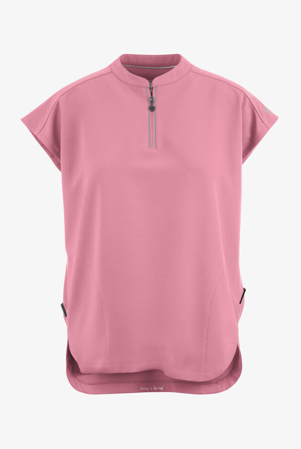 Healing Hands 360 Sandy Women's 2-Pocket STRETCH Dolman Sleeve Zip Mandarin Collar Scrub Top - Precious Pink - 1