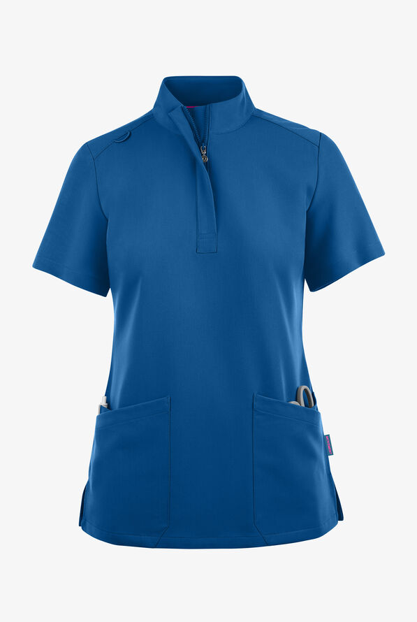 Movement by Butter-Soft Lyrae Women’s 6-Pocket Zip Closure Neck Scrub Top - Royal - 1
