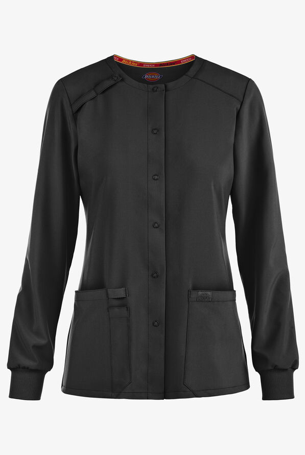 Dickies EDS Essentials Women's 2-Pocket STRETCH Snap Front Scrub Jacket - Black - 1