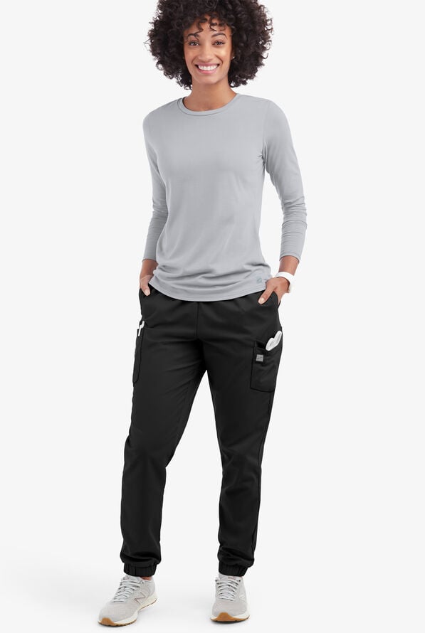 Butter-Soft Core Women's Long Sleeve Crew Neck Underscrub - Pewter - 2