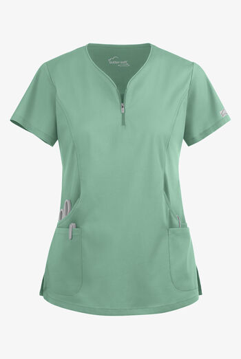Butter-Soft STRETCH Women's 4-Pocket Curved Neck Zipper Scrub Top
