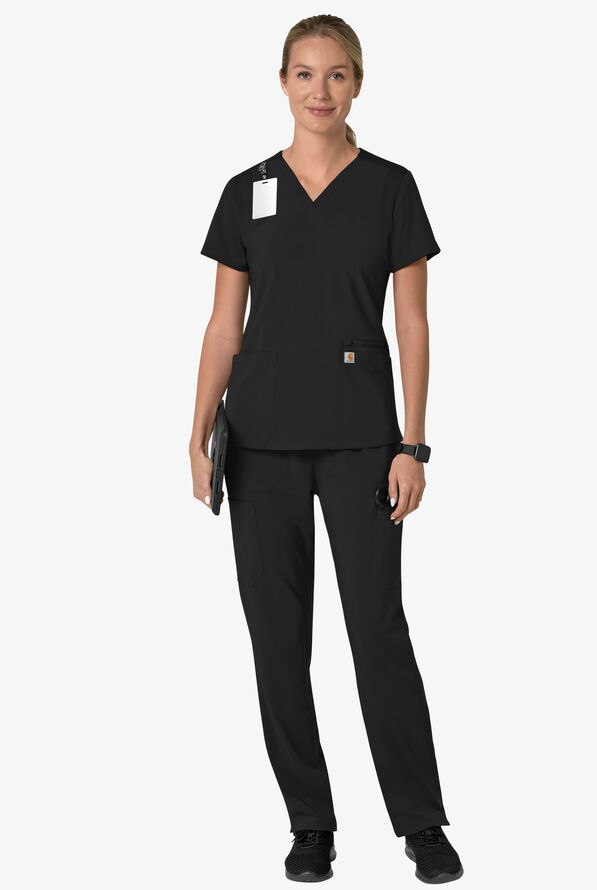Blusa m&eacute;dica Carhartt Cross-Flex Force STRETCH con panel de tejido y 3 bolsillos para mujer - Black - 4
