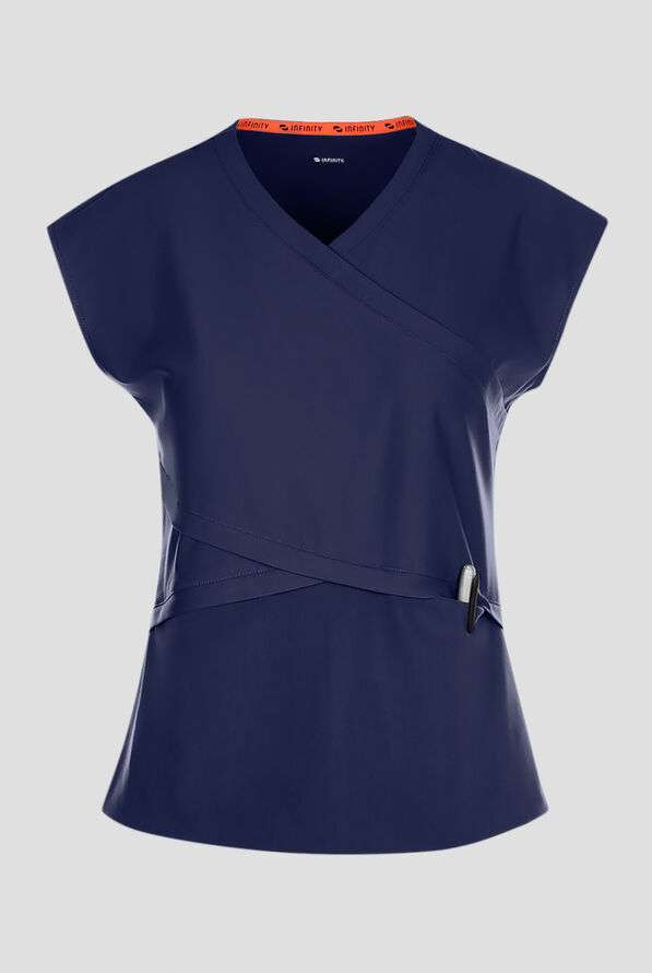 Infinity GNR8 Kinetic Knit Women's 3-Pocket STRETCH Dolman Wrap V-Neck Scrub Top - Navy - 1