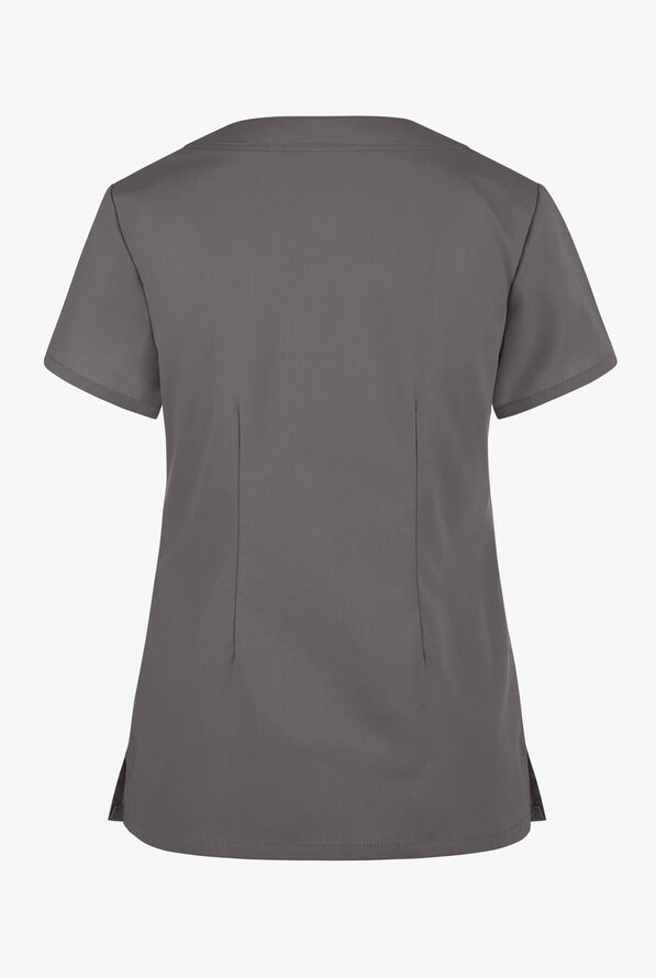 Butter-Soft Core Women's 4-Pocket Scallop Neck Scrub Top - Grey Stone - 2