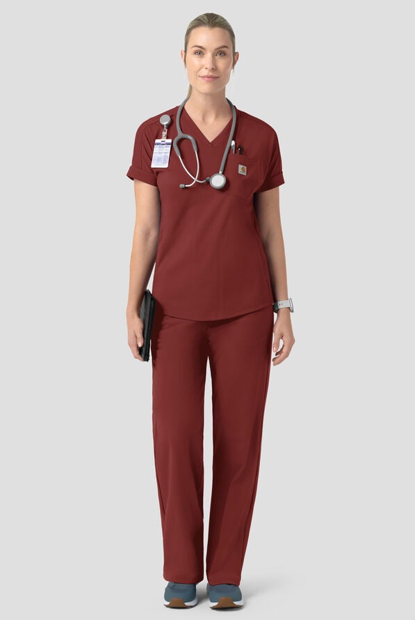 Blusa m&eacute;dica Carhartt Force&reg; Cross-Flex Knits STRETCH con cuello en V y 5 bolsillos para mujer - Amber Terrain - 5