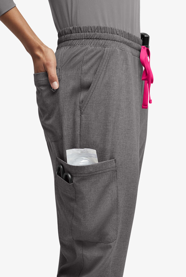 Easy STRETCH Naya Women’s Natural Waist 6-Pocket Straight Leg Scrub Pants - Petite - Graphite Heather/Flirt - 2