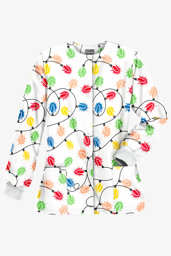 Butter-Soft Fairy Lights Women's 2-Pocket Warm-Up Print Scrub Jacket - null - 1