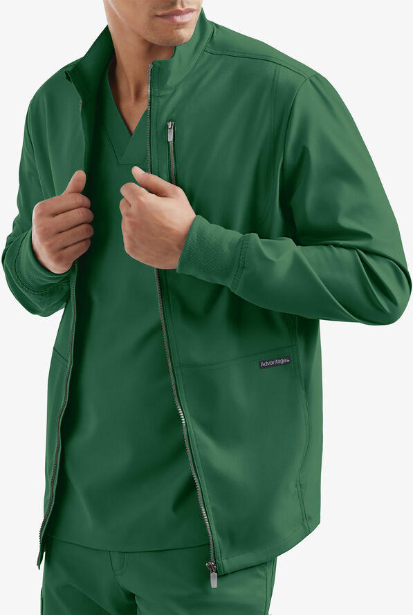 Advantage STRETCH Men's 4-Pocket Zip Front Warm-Up Scrub Jacket - Hunter - 3