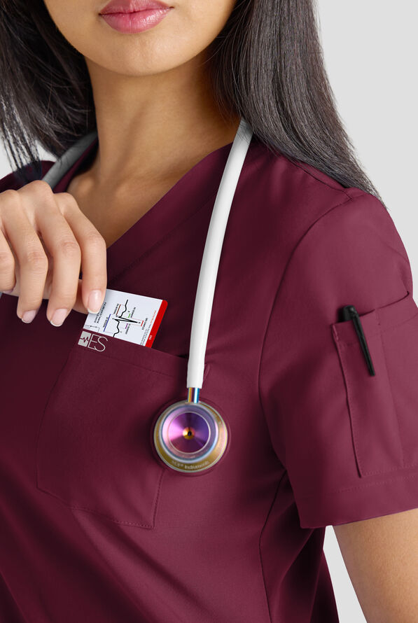 Conjunto de uniforme m&eacute;dico Easy STRETCH con 10 bolsillos para mujer - Wine - 4