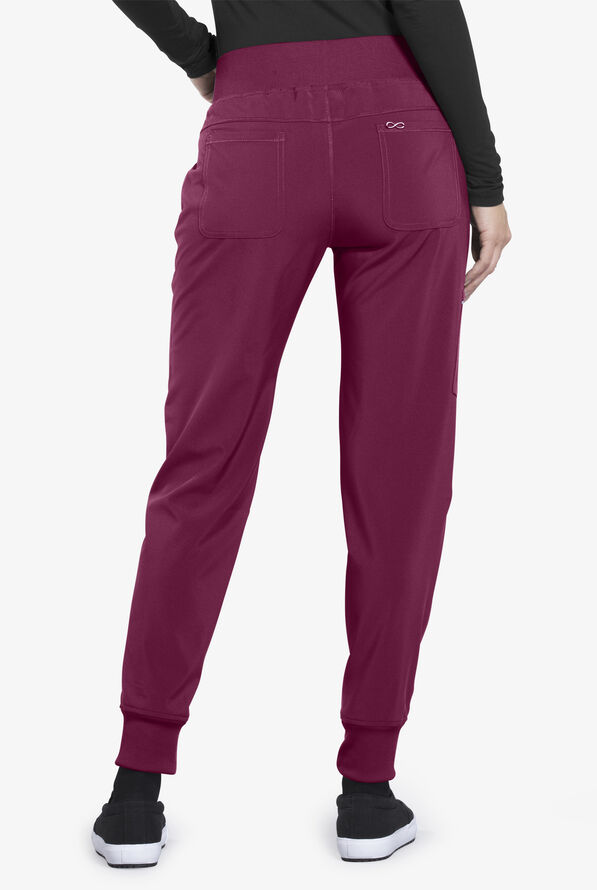 Infinity Women's 5-Pocket STRETCH Tapered Jogger Cargo Scrub Pants - Wine - 2