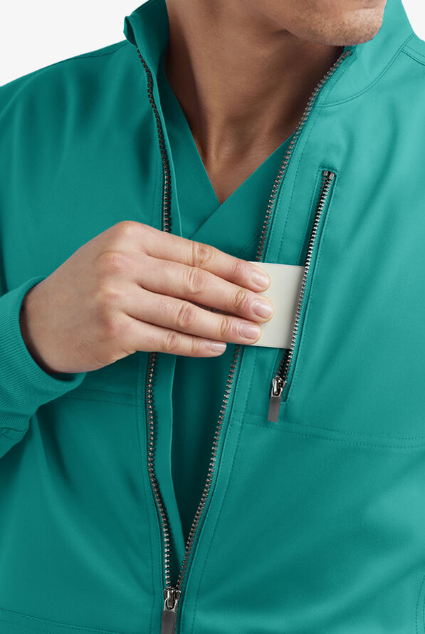 Advantage STRETCH Men's 4-Pocket Zip Front Warm-Up Scrub Jacket - Teal - 5