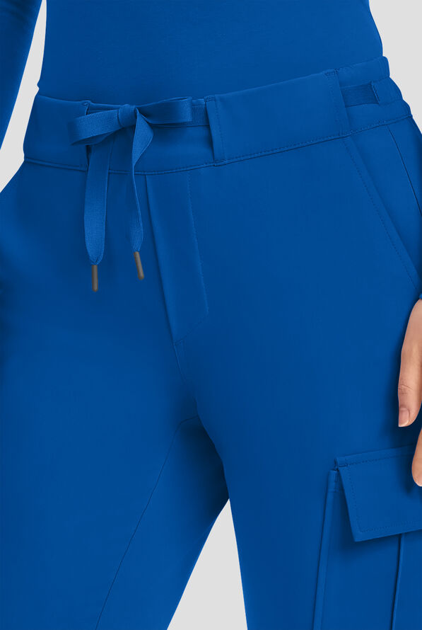 Healing Hands Quest Blair Women's 6-Pocket STRETCH Flare Leg Drawstring Cargo Scrub Pants - Petite - Royal - 3