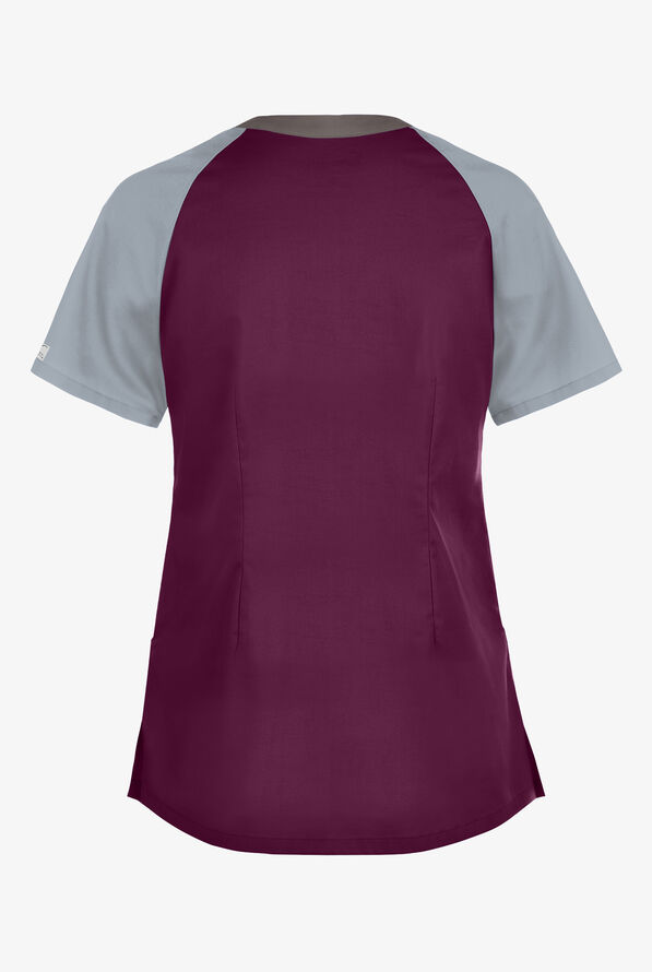 Blusa médica UA Butter-Soft STRETCH Active con bloques de color y 5 bolsillos para mujer - Wine/Silver/Cool Grey - 2