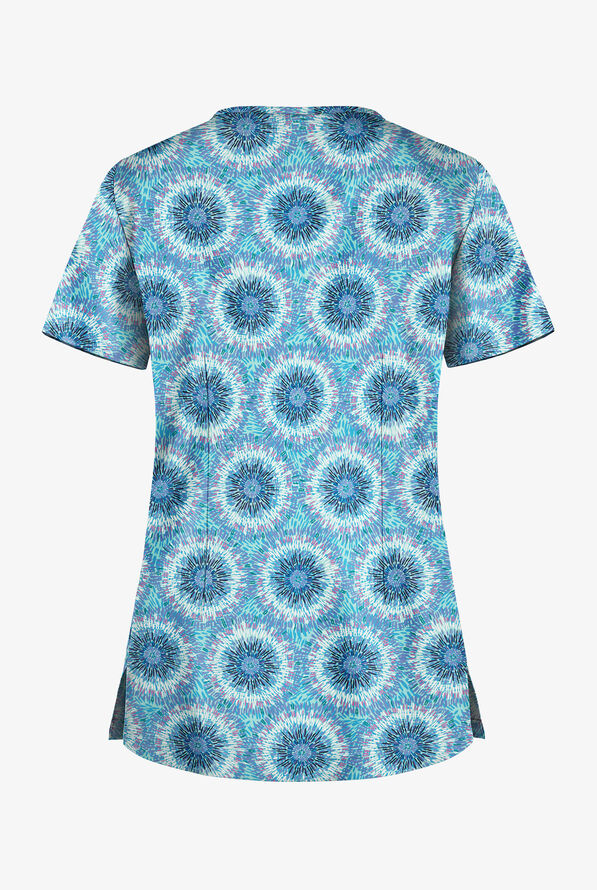Blusa médica estampada UA Butter-Soft STRETCH Splash of Geo Aqua Moon con cuello en V y 1 bolsillo para mujer - null - 2