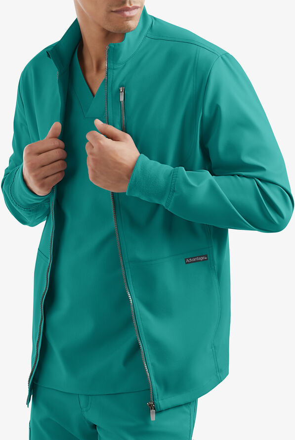 Advantage STRETCH Men's 4-Pocket Zip Front Warm-Up Scrub Jacket - Teal - 3