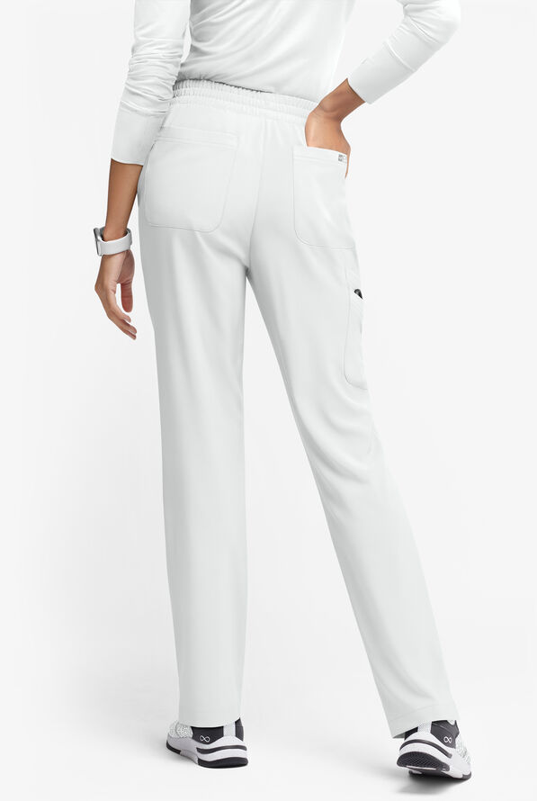 Easy STRETCH Naya Women’s Natural Waist 6-Pocket Straight Leg Scrub Pants - Petite - White - 5