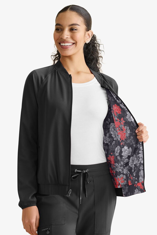 Healing Hands Limited Edition Kerry Women's 4-Pocket STRETCH Reversible Zipper Scrub Jacket - Black - 3