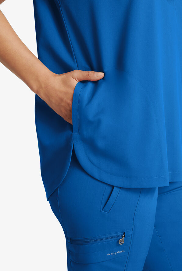 Healing Hands Purple Label Journey Women's 2-Pocket STRETCH Dolman Sleeve Mandarin Collar Scrub Top - Royal - 4