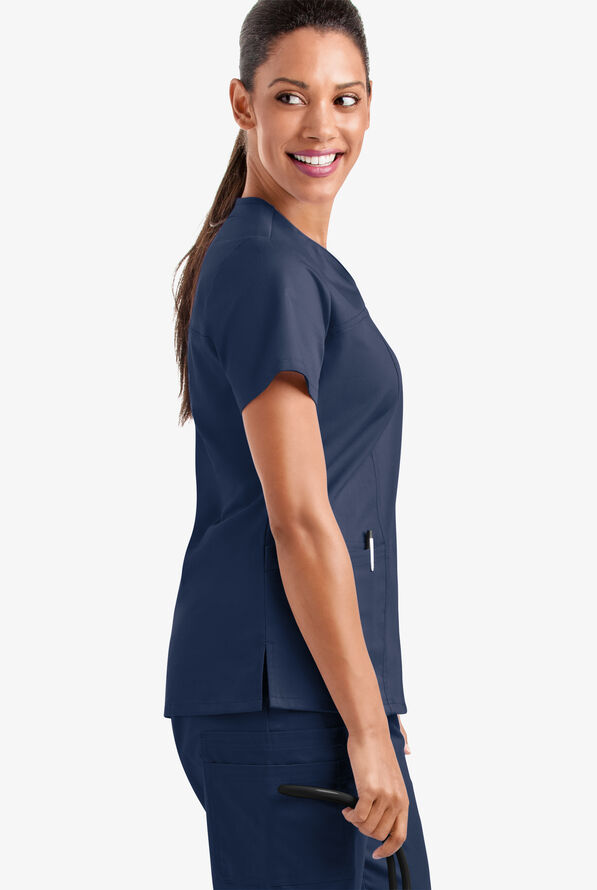 Butter-Soft STRETCH Women's 4-Pocket Sweetheart Neck Scrub Top - Navy - 4