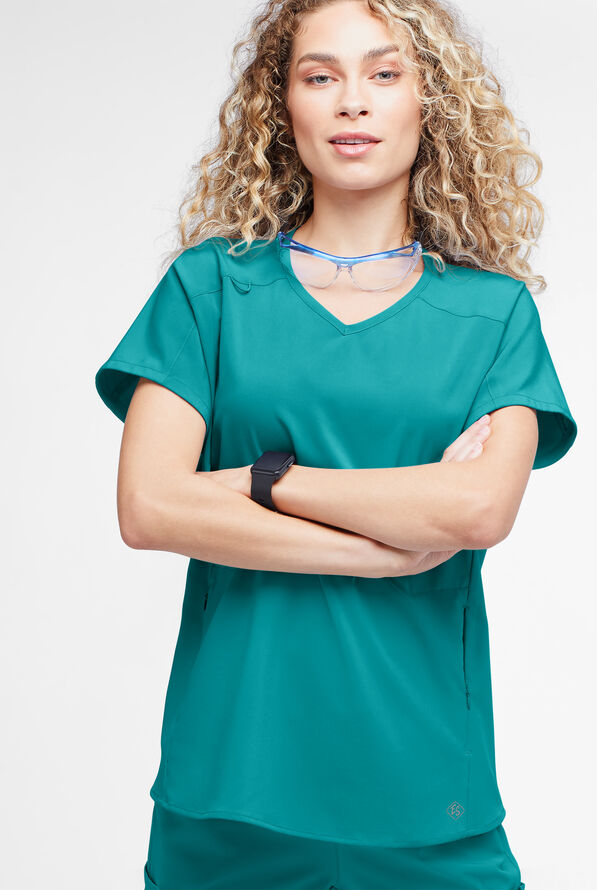 Easy STRETCH Sierra Women's Oversized 2 Pocket V-Neck Scrub Top - Teal - 2