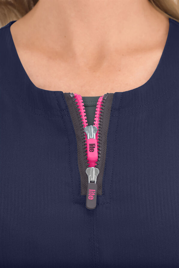 koi Lite™ Serenity Women's 4-Pocket Double Zipper Scrub Top - Navy - 3