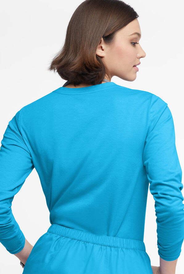 Butter-Soft Originals Women's STRETCH Cotton-Rich Long Sleeve Crew Neck Knit Underscrub - Turquoise - 3