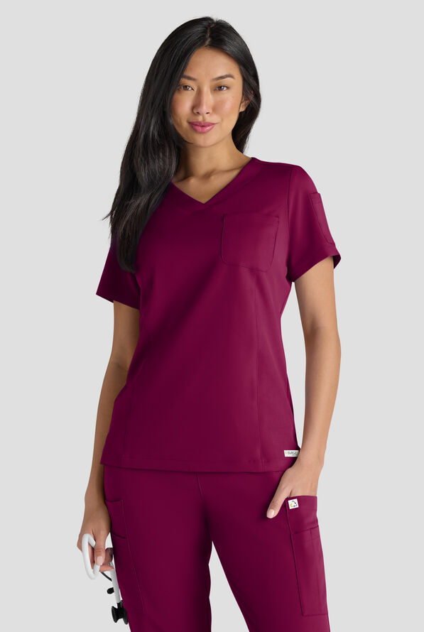 ReSurge Diamond Women's 3-Pocket V-Neck Tuck In / Wear Out Scrub Top - Wine - 1