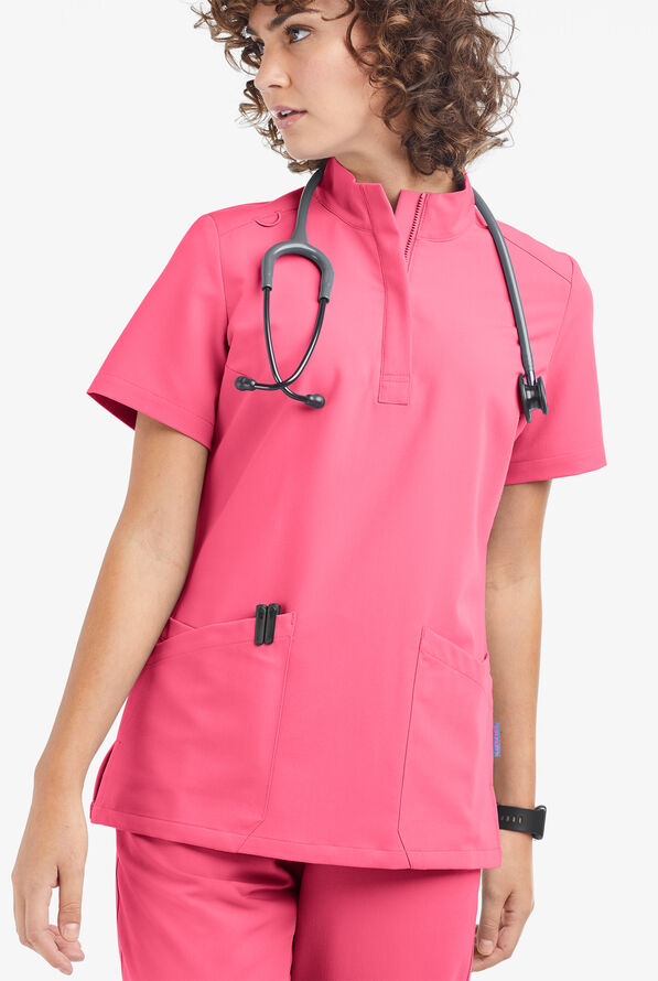 Movement by Butter-Soft Lyrae Women’s 6-Pocket Zip Closure Neck Scrub Top - Rose Dusk - 2