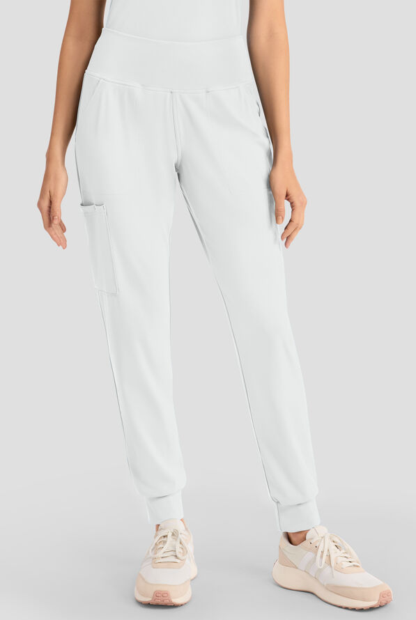 Cherokee Achieve Women's 5-Pocket STRETCH Cargo Jogger Knit Scrub Pants - Petite - White - 1