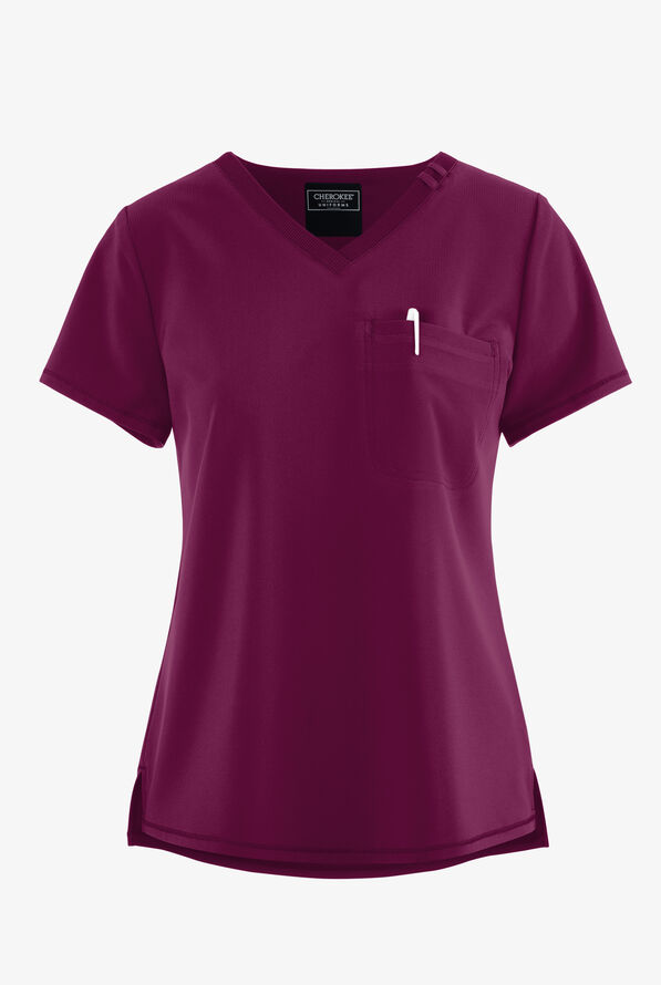 Cherokee Women's 1Pocket STRETCH RibKnit Tuck In VNeck Scrub Top, Nursing Tops
