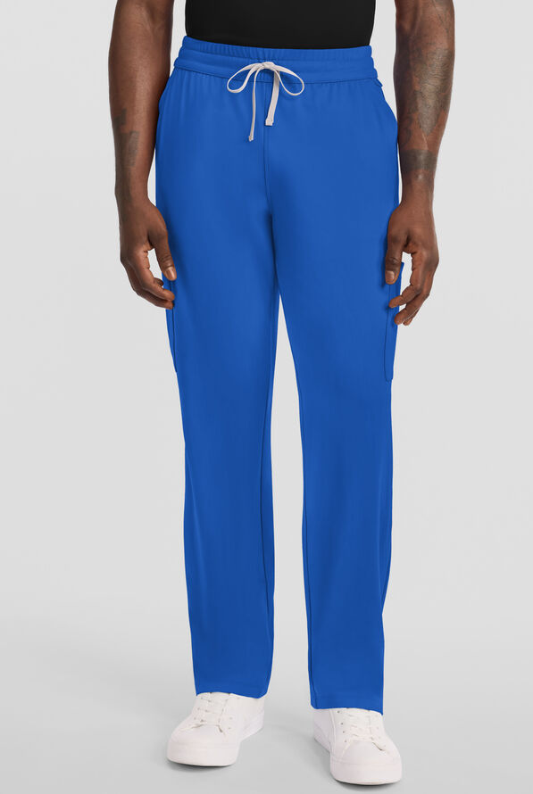 Cherokee Achieve Men's 5-Pocket STRETCH Straight Leg Cargo Knit Scrub Pants - Royal - 1