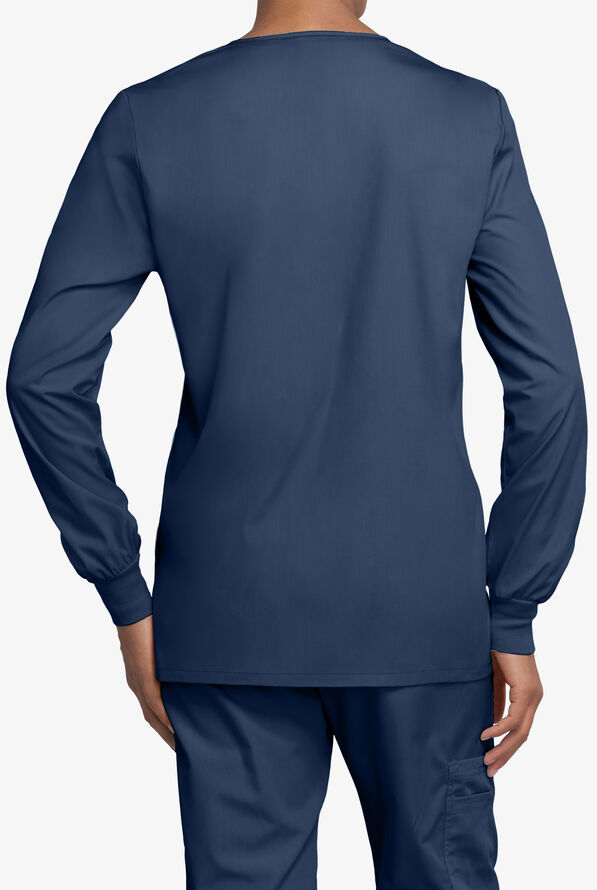 Cherokee Workwear Women's 3-Pocket Snap Front Scrub Jacket - Navy - 2