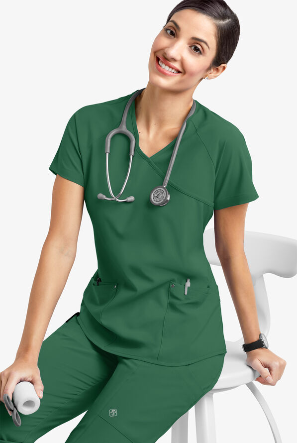 Blusa m&eacute;dica Easy STRETCH Cara con mangas ragl&aacute;n y 4 bolsillos para mujer - Hunter - 6