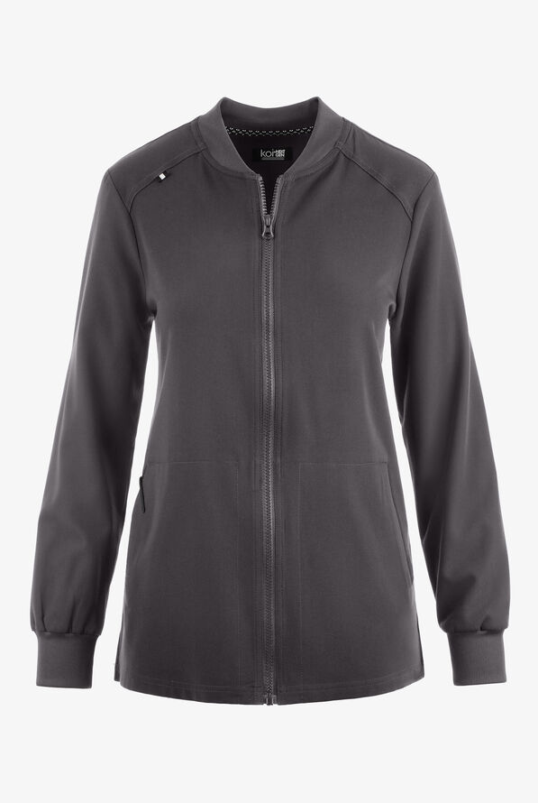koi Next Gen Always in Motion Women's 2-Pocket STRETCH Contemporary Fit Scrub Jacket - Charcoal - 1
