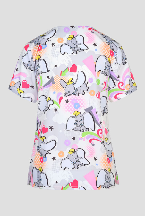 Tooniforms Disney's Dumbo Sky Circus Women's 3-Pocket STRETCH V-Neck Print Scrub Top - null - 2