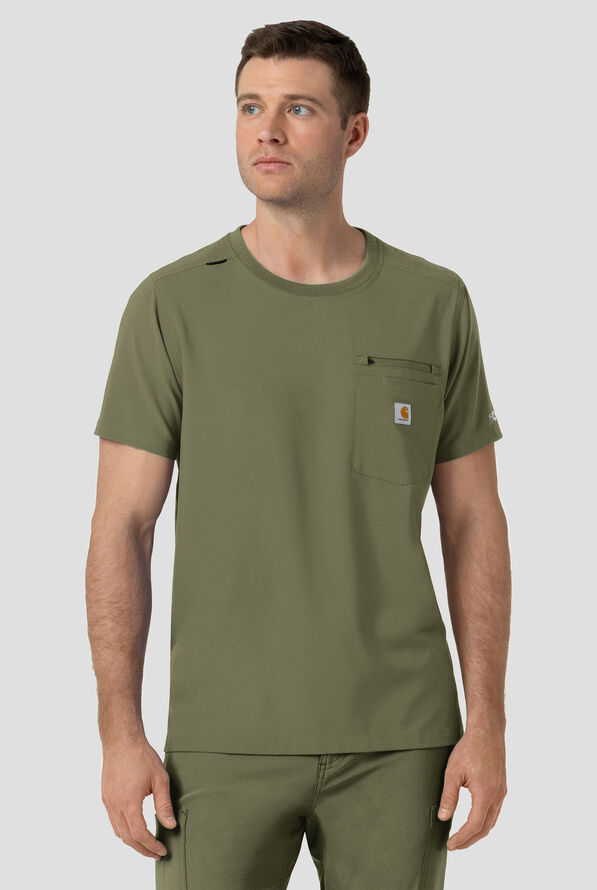 Carhartt Cross-Flex Men's 2-Pocket STRETCH Crew Neck Scrub Top - Olive - 2