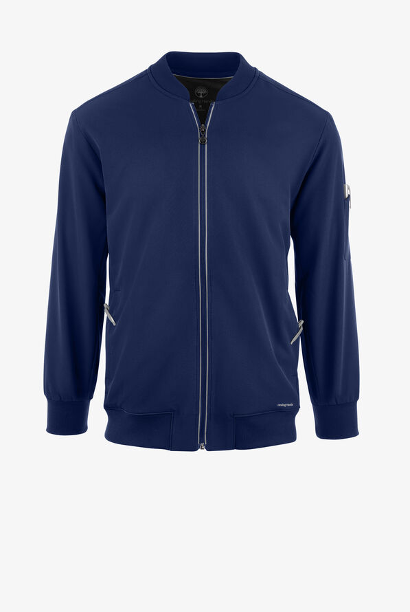 Healing Hands 360 Samuel Men's 6-Pocket STRETCH Zip-Up Bomber Scrub Jacket - Navy - 1