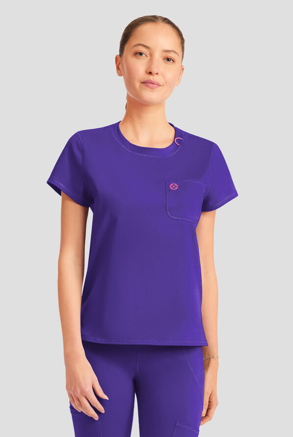 Med Couture Amp Knit Women's 2-Pocket STRETCH Crew Neck Scrub Top - Galactic Purple - 2