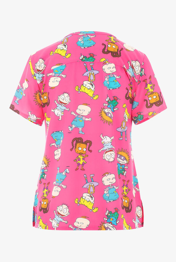 Rugrats Character Toss Women's 2Pocket STRETCH VNeck Print Scrub Top