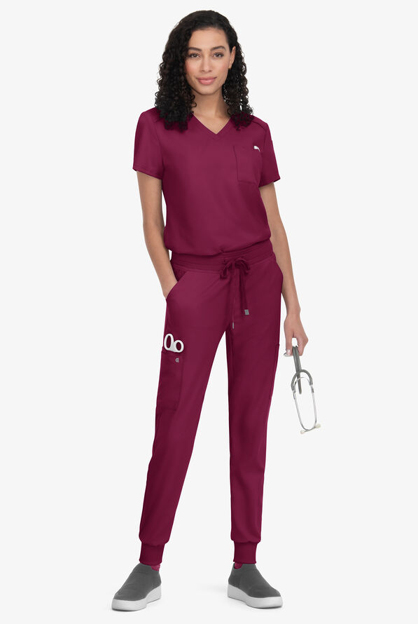 koi Cureology Aura Women's 3-Pocket Tuck In V-Neck Scrub Top - Wine - 3