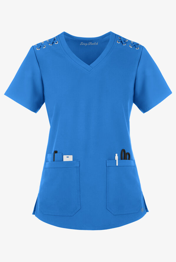 Blusa médica Easy STRETCH Leila con ojales y lazos para mujer - Cerulean - 1