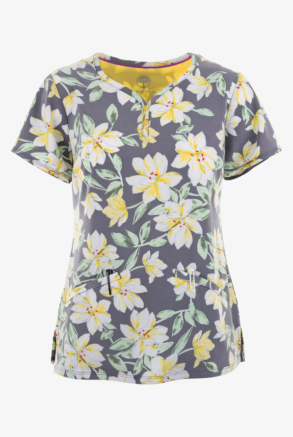 Healing Hands Premiere Sunny Azalea Women's Print Top, Print Scrubs