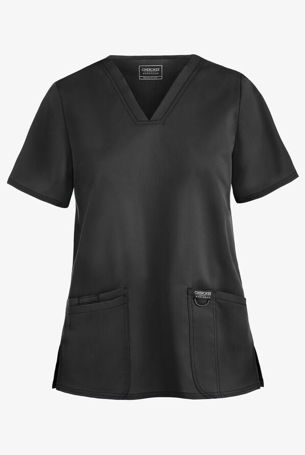 Cherokee Workwear Revolution Women's 3-Pocket STRETCH V-Neck Scrub Top - Black - 1